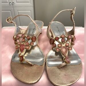 ANN MARINO SIZE 8.5 PINK JEWEL ANKLE STRAP SANDALS